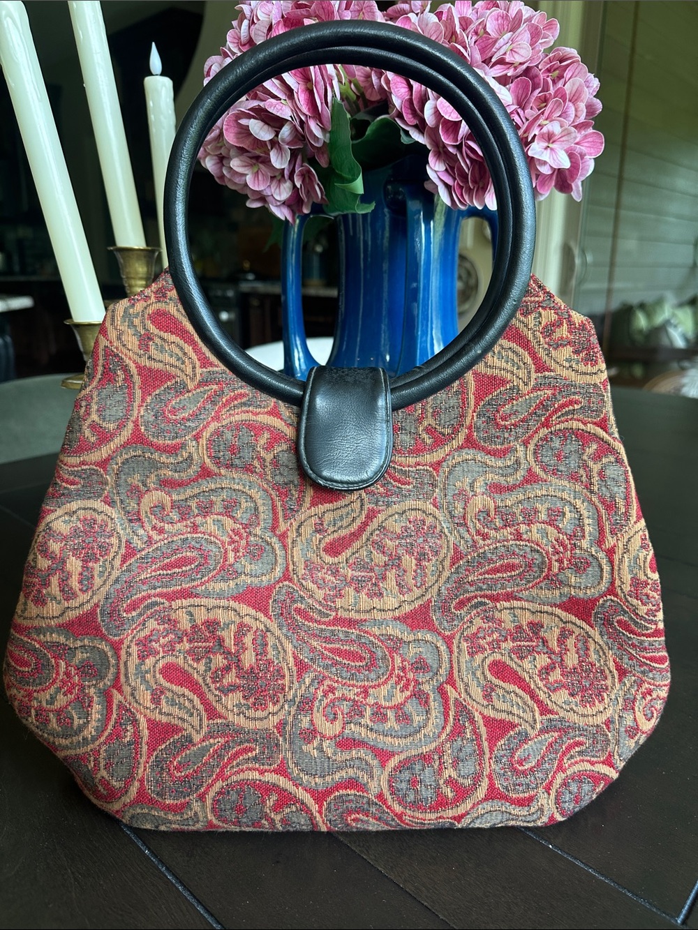 Vtg Beau Sac tapestry paisley handbag